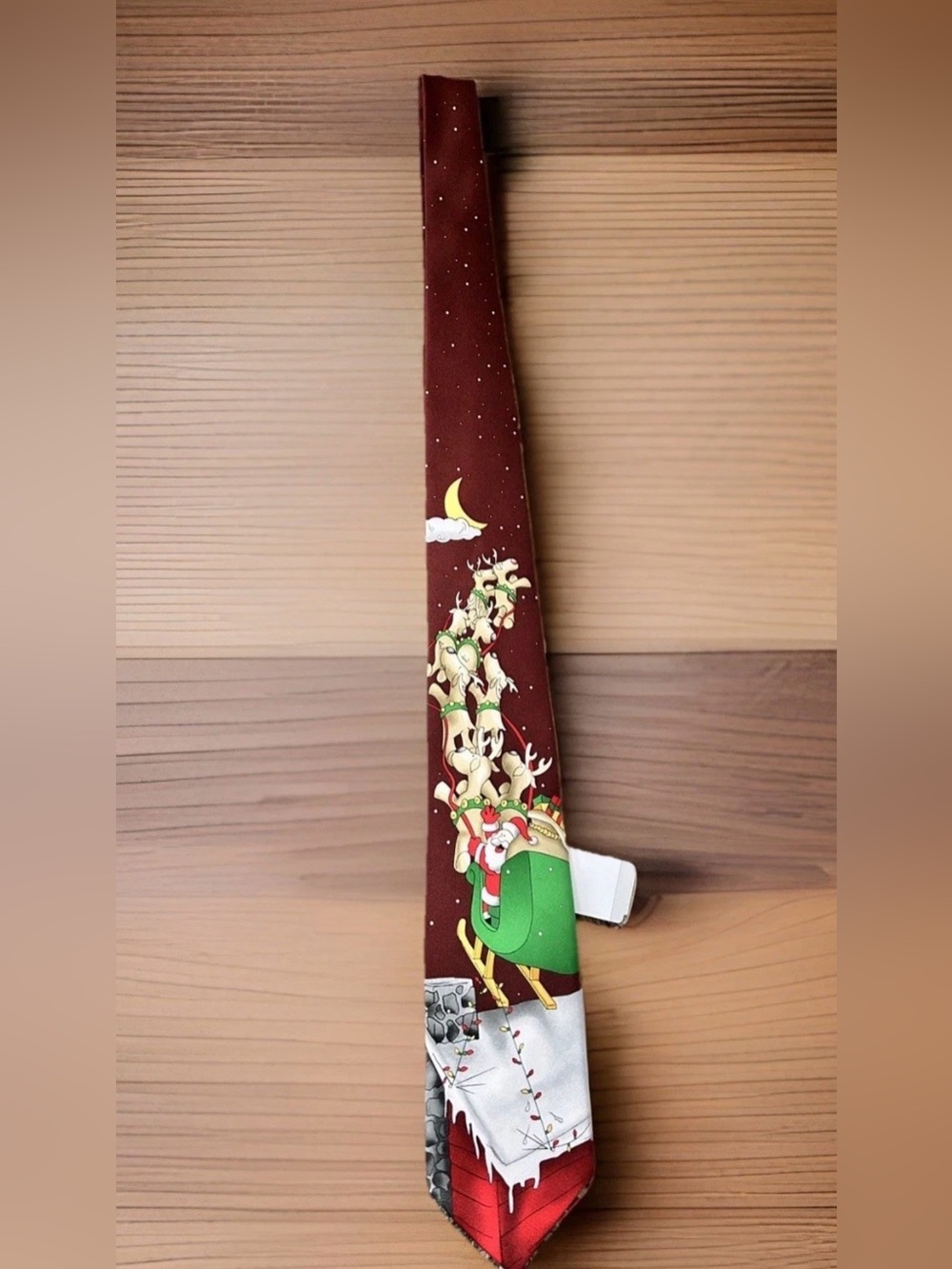 Christmas Santa & Reindeer Burgundy Novelty Tie